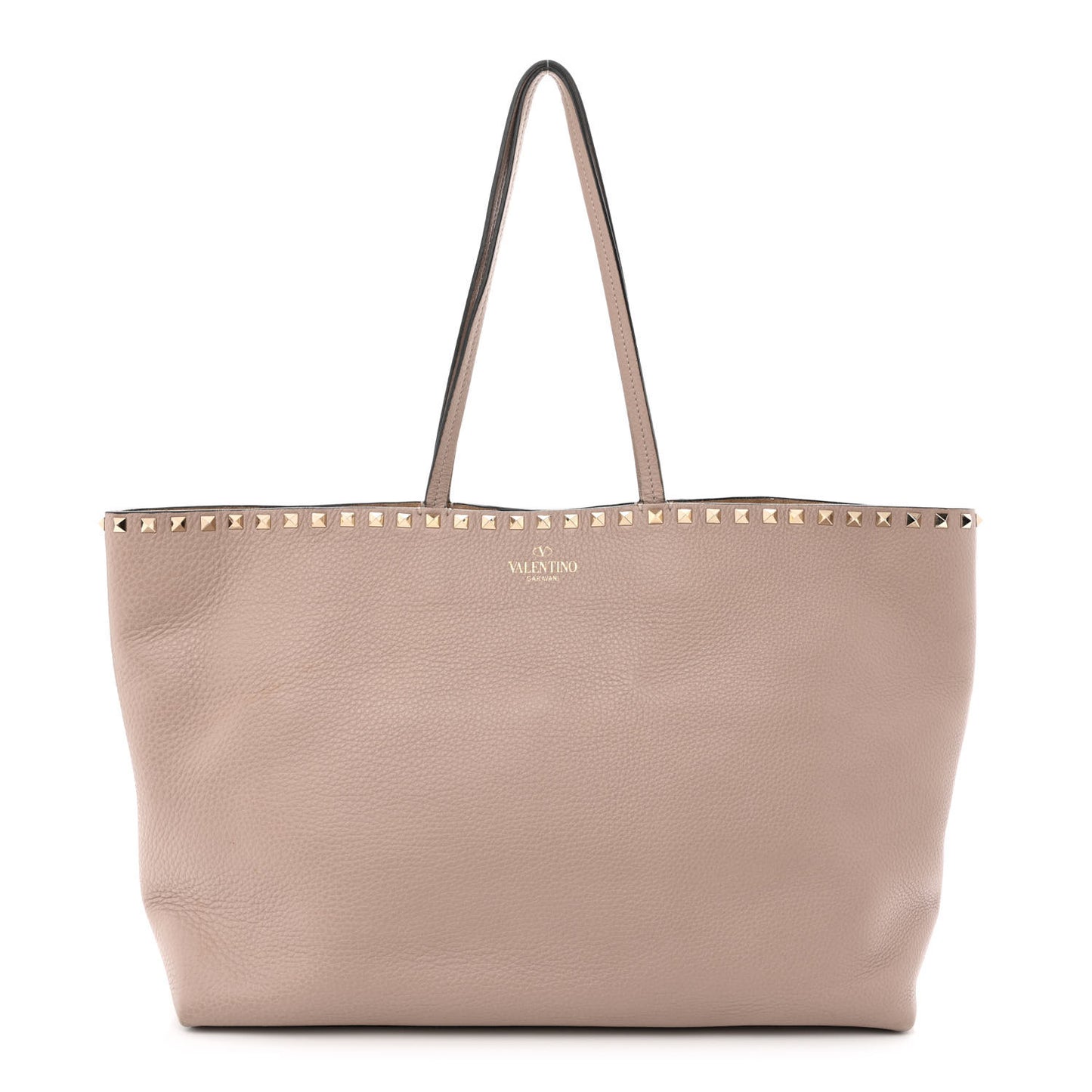 Grained Calfskin Rockstud Shoulder Tote Poudre