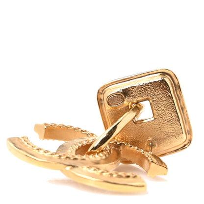 Chanel Crystal Pearl CC Square Drop Earrings Gold Pearly White 3 of 4