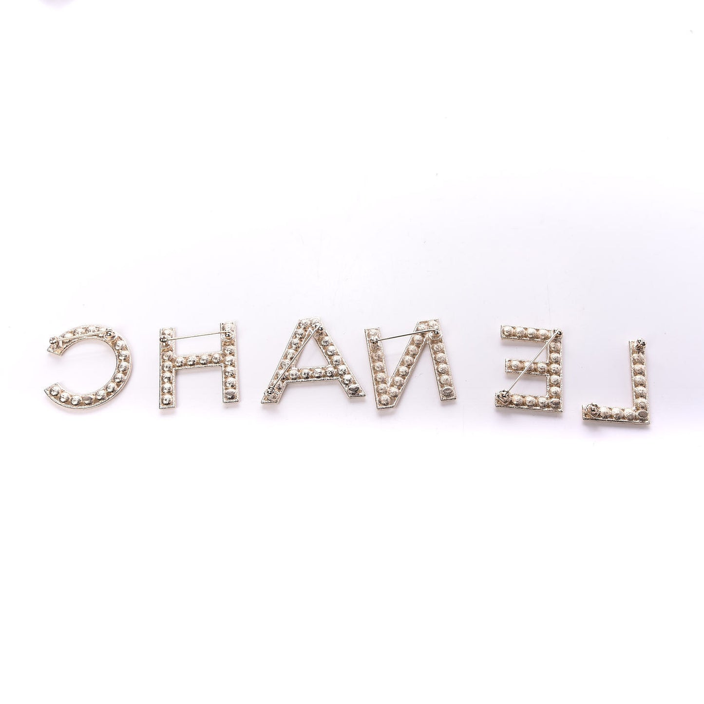 Crystal Cha-Nel Logo Brooch Set Gold