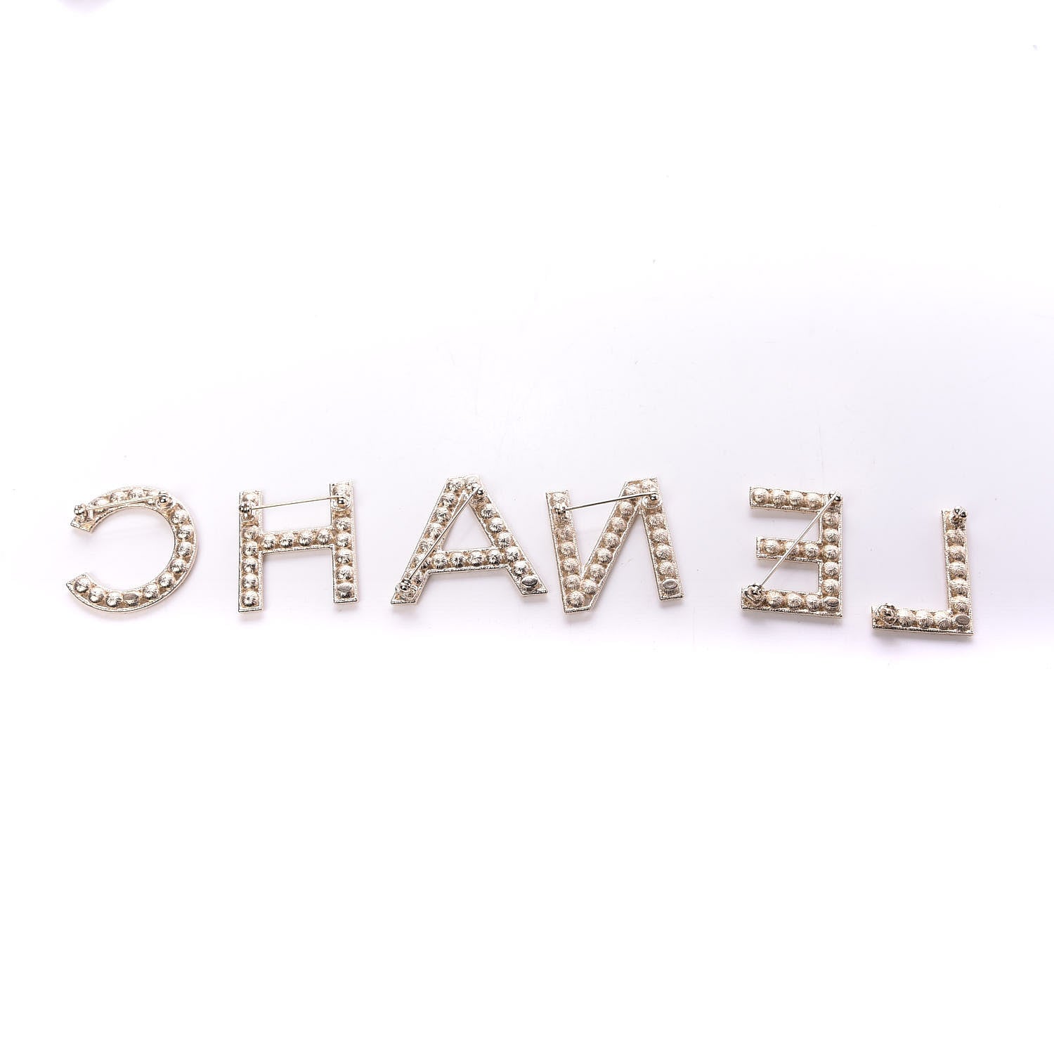 Chanel Crystal Cha-Nel Logo Brooch Set Gold 2 of 5