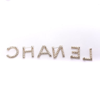 Chanel Crystal Cha-Nel Logo Brooch Set Gold 2 of 5