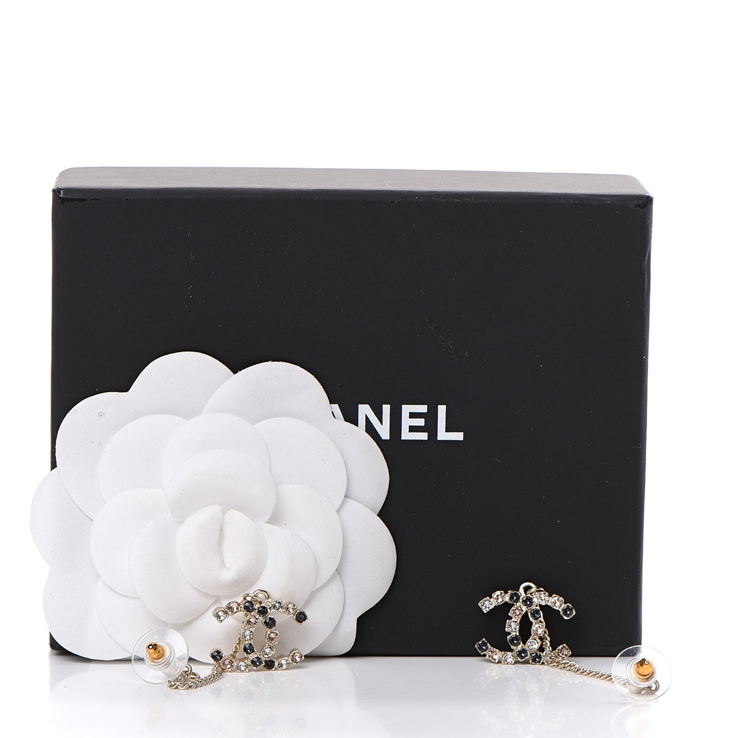 Crystal CC Drop Earrings Pink Grey Gold