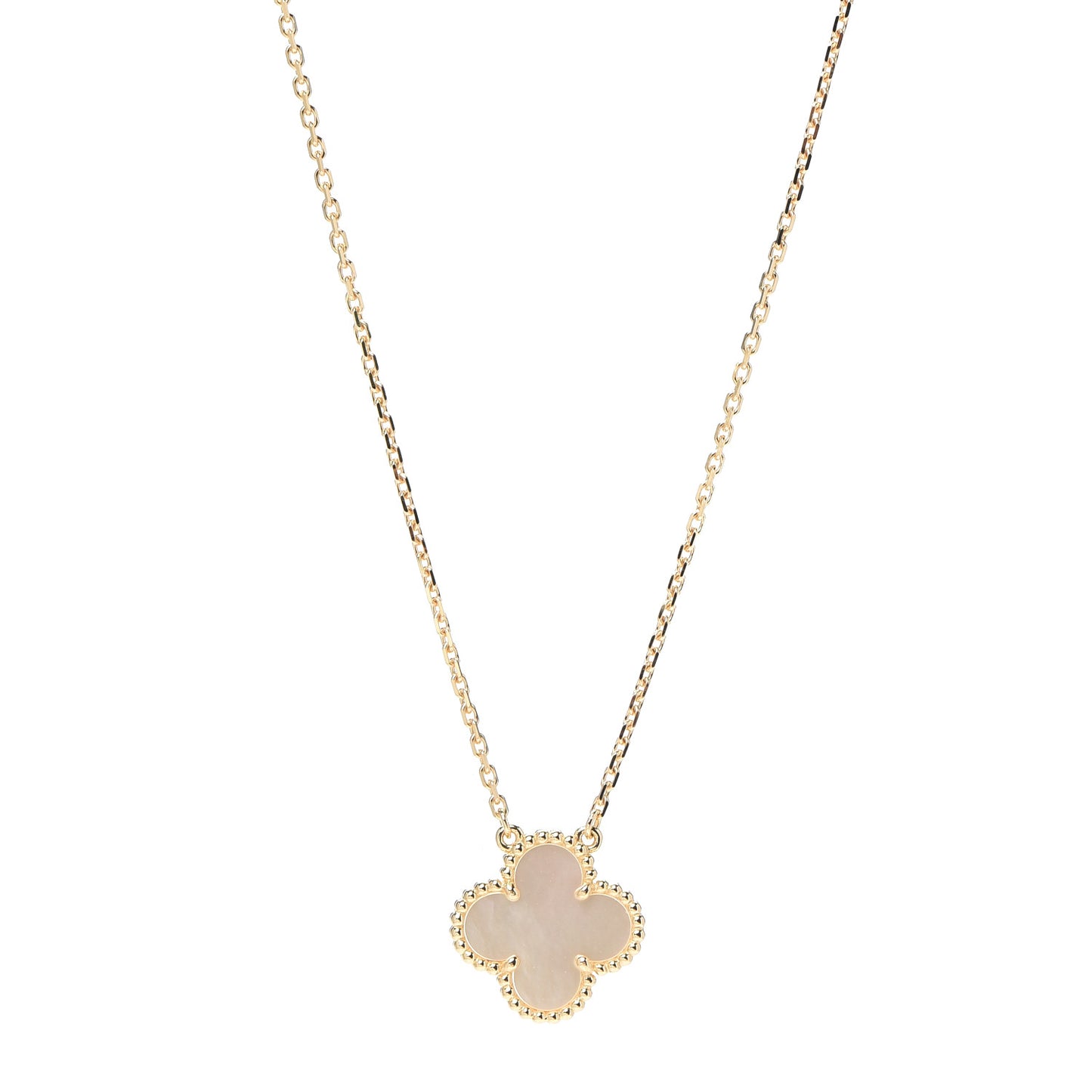 18K Yellow Gold Mother of Pearl Vintage Alhambra Pendant Necklace