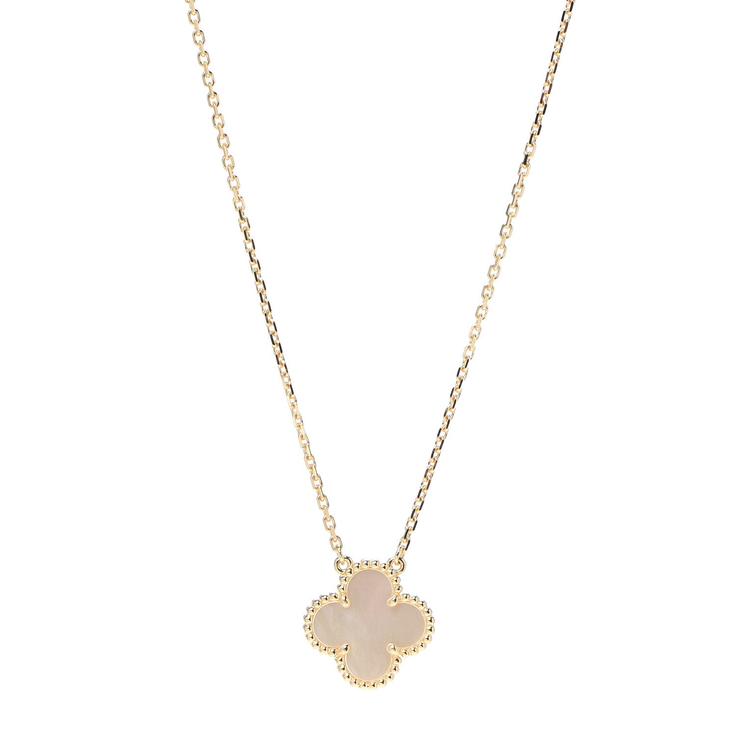 Van Cleef & Arpels 18K Yellow Gold Mother of Pearl Vintage Alhambra Pendant Necklace 1 of 8