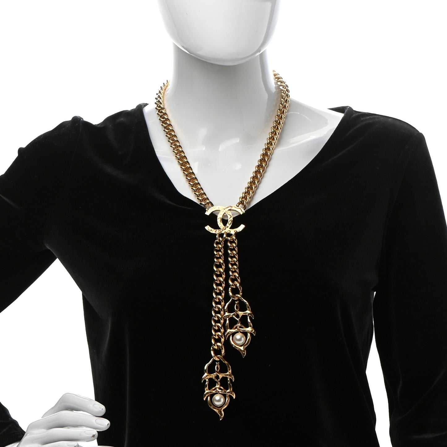 Pearl Metal CC Chain Necklace Gold