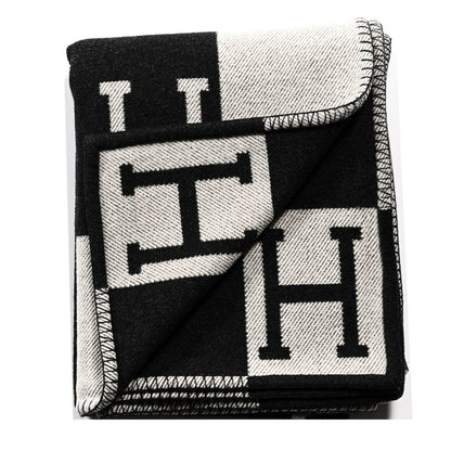 Hermes Wool Cashmere Avalon III Blanket Ecru Gris Fonce 2 of 3