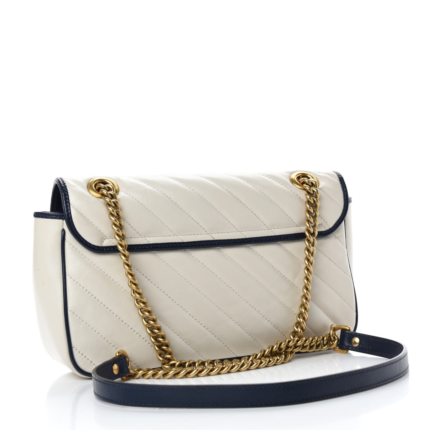Gucci Vintage Effect Calfskin Matelasse Diagonal Small Torchon GG Marmont Shoulder Bag Mystic White Blue Agata 3 of 12