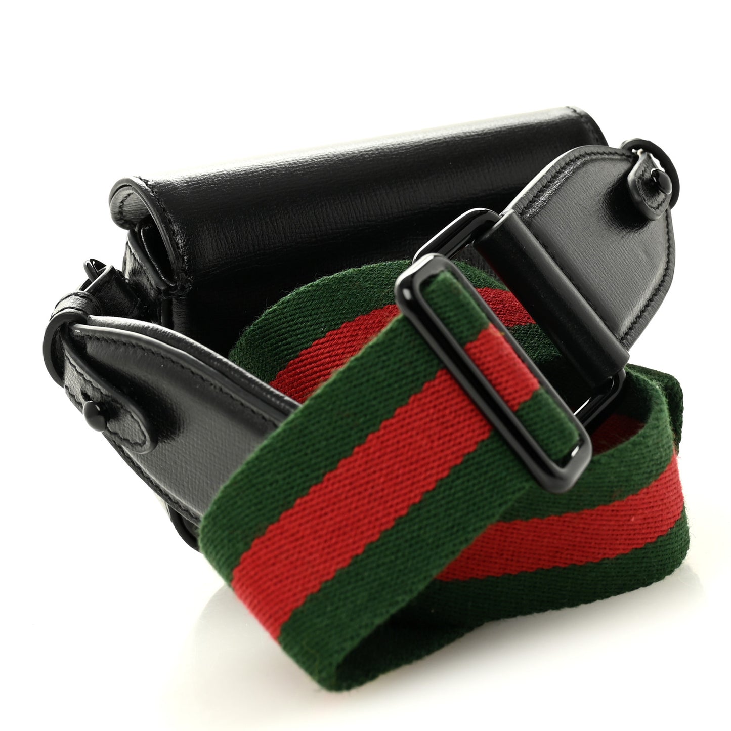 Azalea Calfskin Web Monochrome Horsebit 1955 Wallet On Strap Black