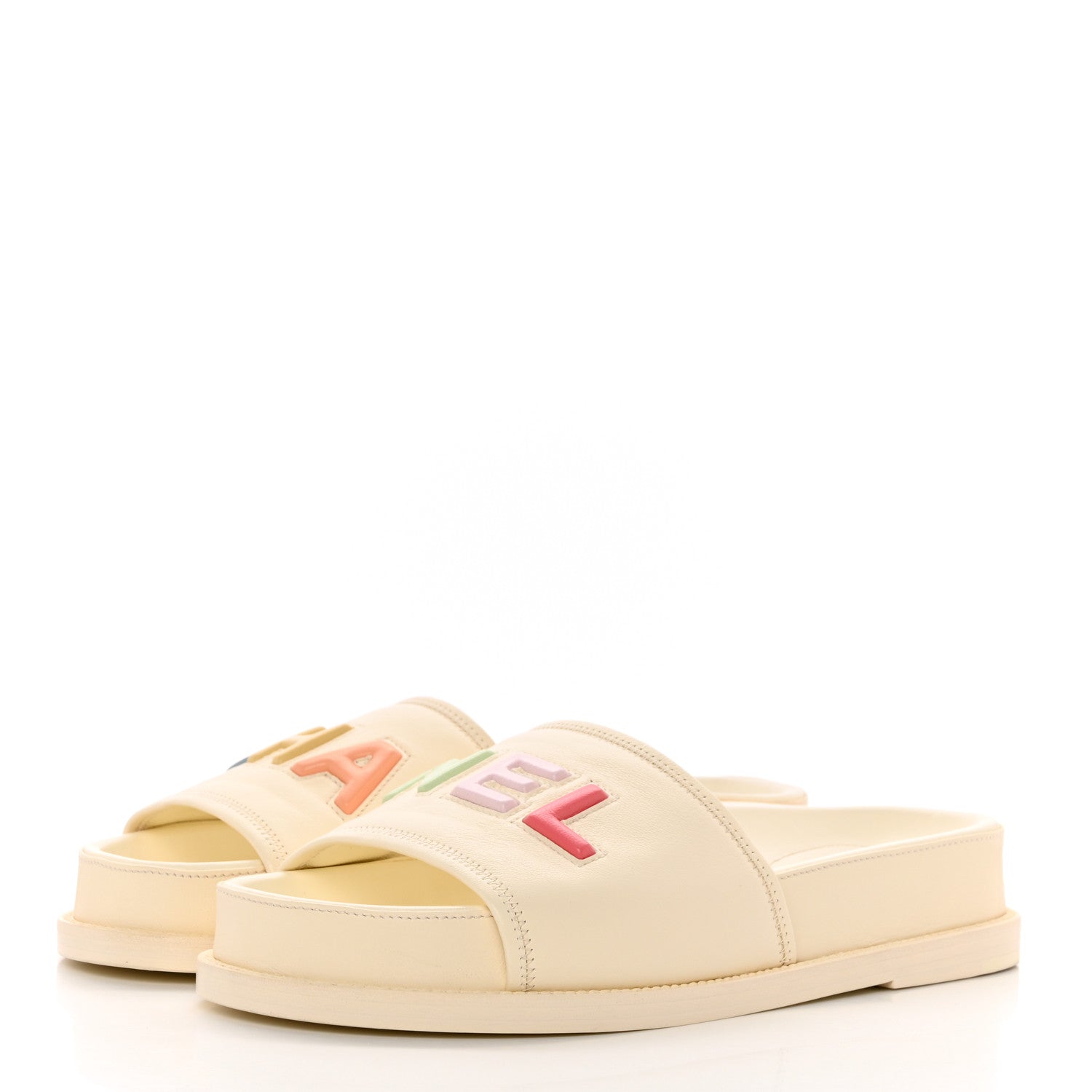 Chanel Lambskin Cha-Nel Mule Sandals 39 Ivory Multicolor 3 of 11