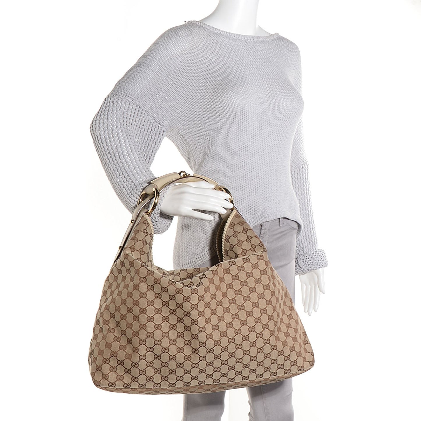 Monogram Large Horsebit Chain Hobo Off White
