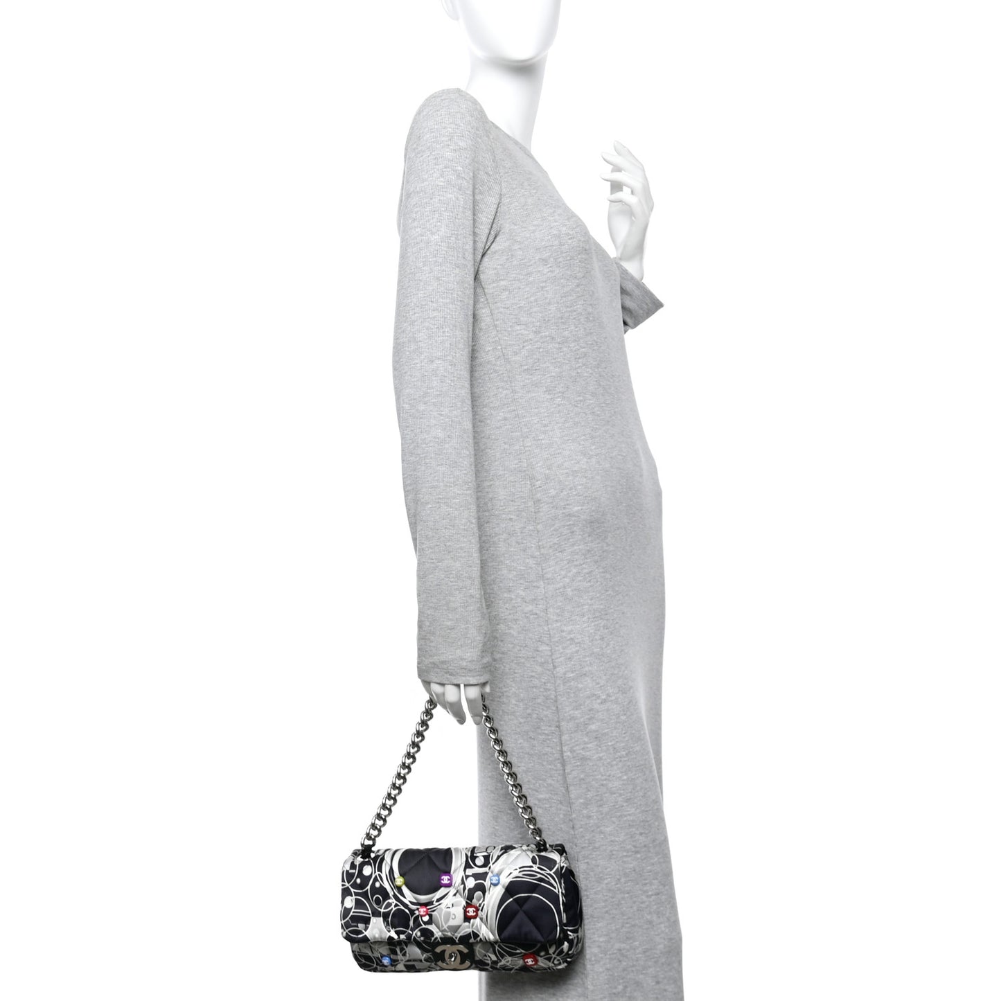 Satin Quilted Medium Kaleidoscope Flap Black White