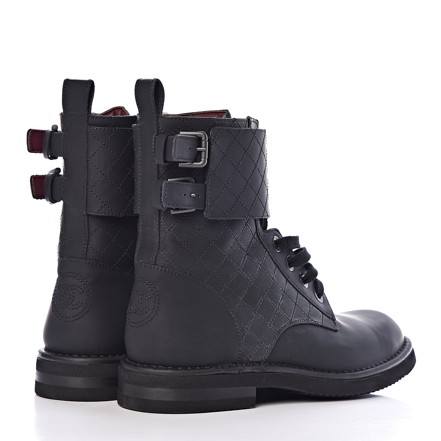Gum Calfskin Quilted Combat Short Boots 39 Black