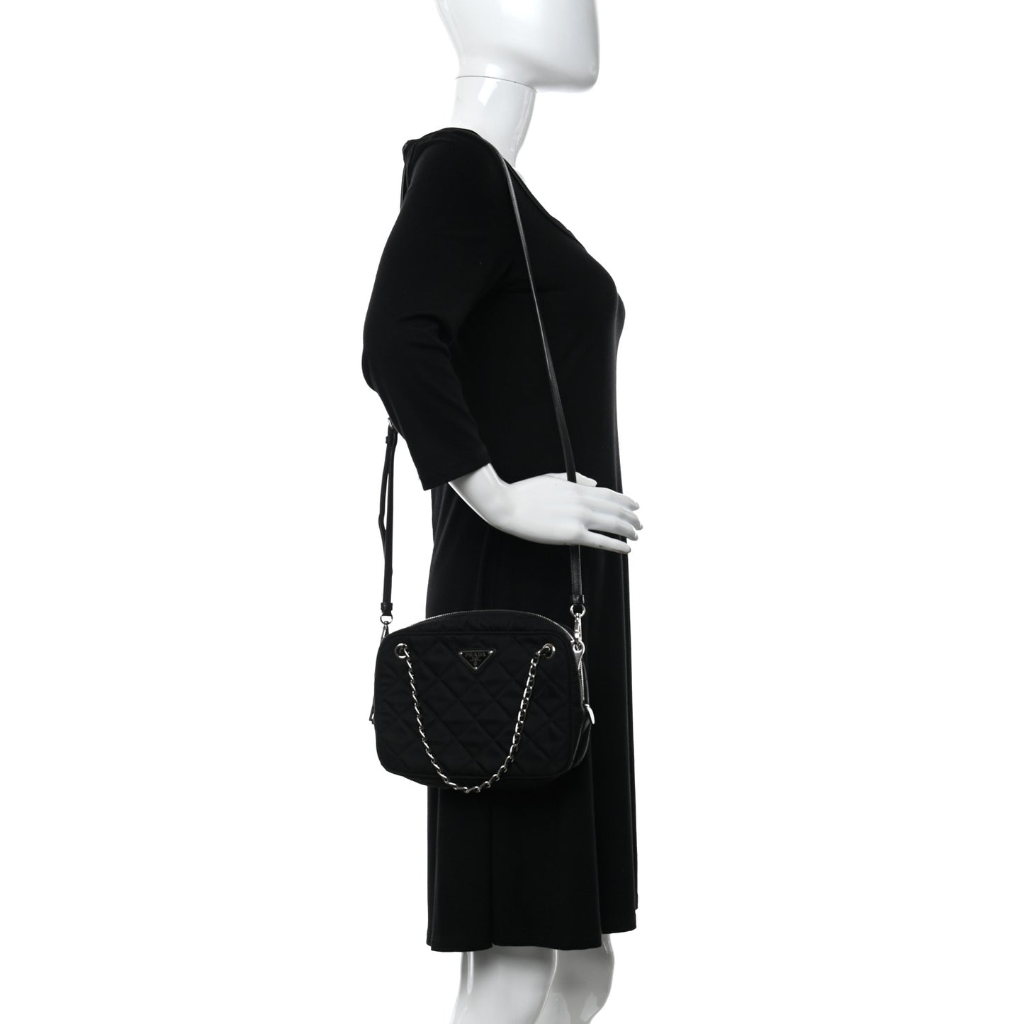 Nylon Tessuto Impuntu Quilted Crossbody Bag Black