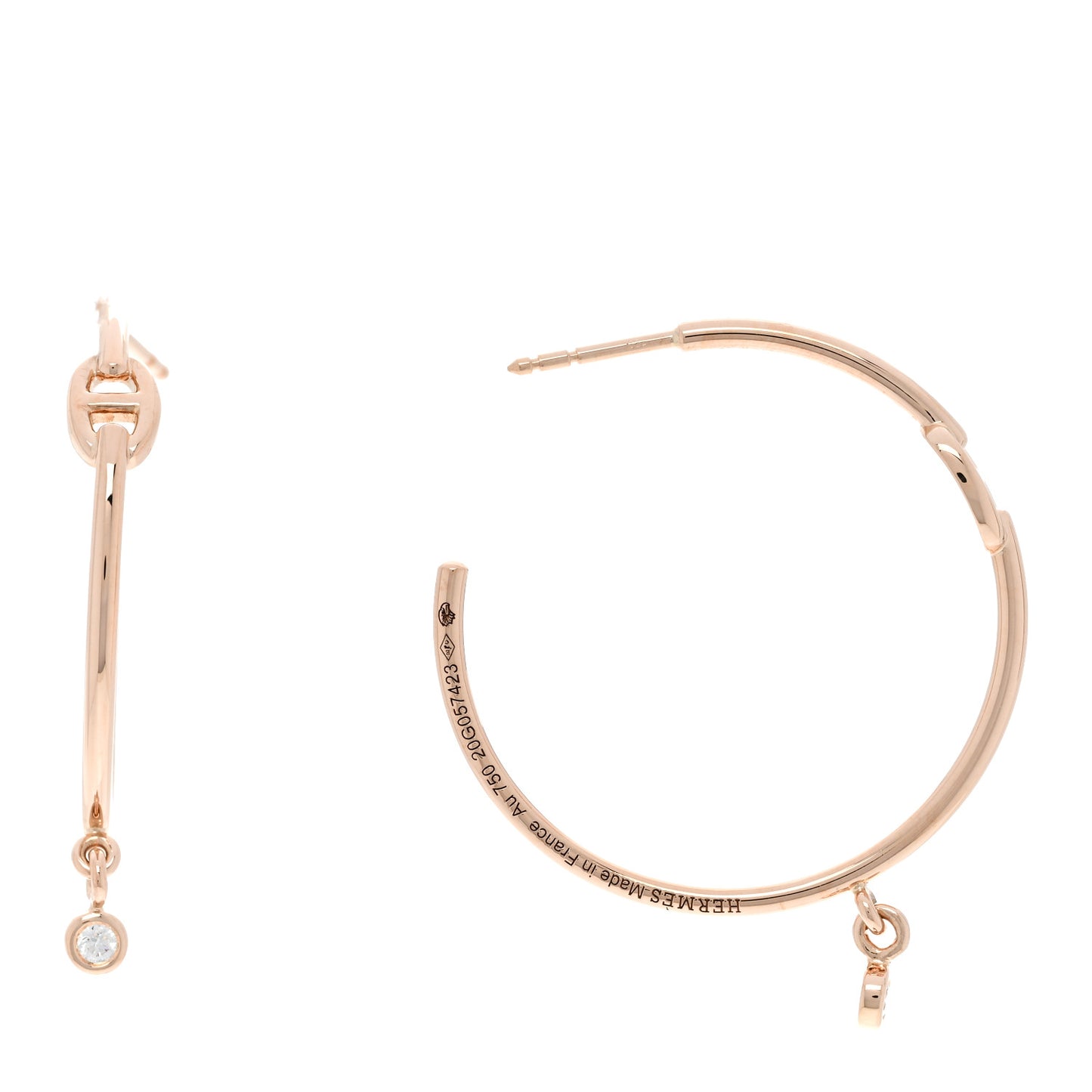 18K Rose Gold Diamond Chaine d'Ancre Enchainee Hoop Earrings