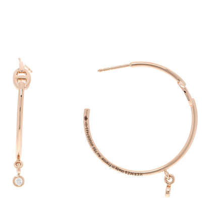 Hermes 18K Rose Gold Diamond Chaine d'Ancre Enchainee Hoop Earrings 1 of 5