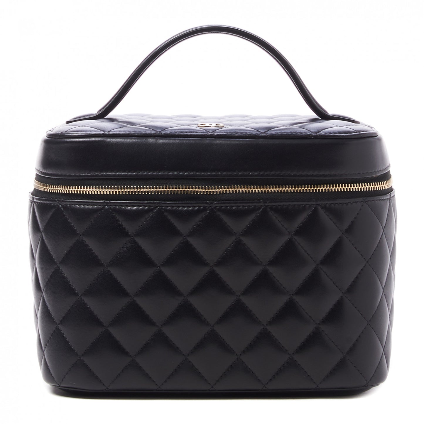 Lambskin Quilted Large Vanity Pouch Black