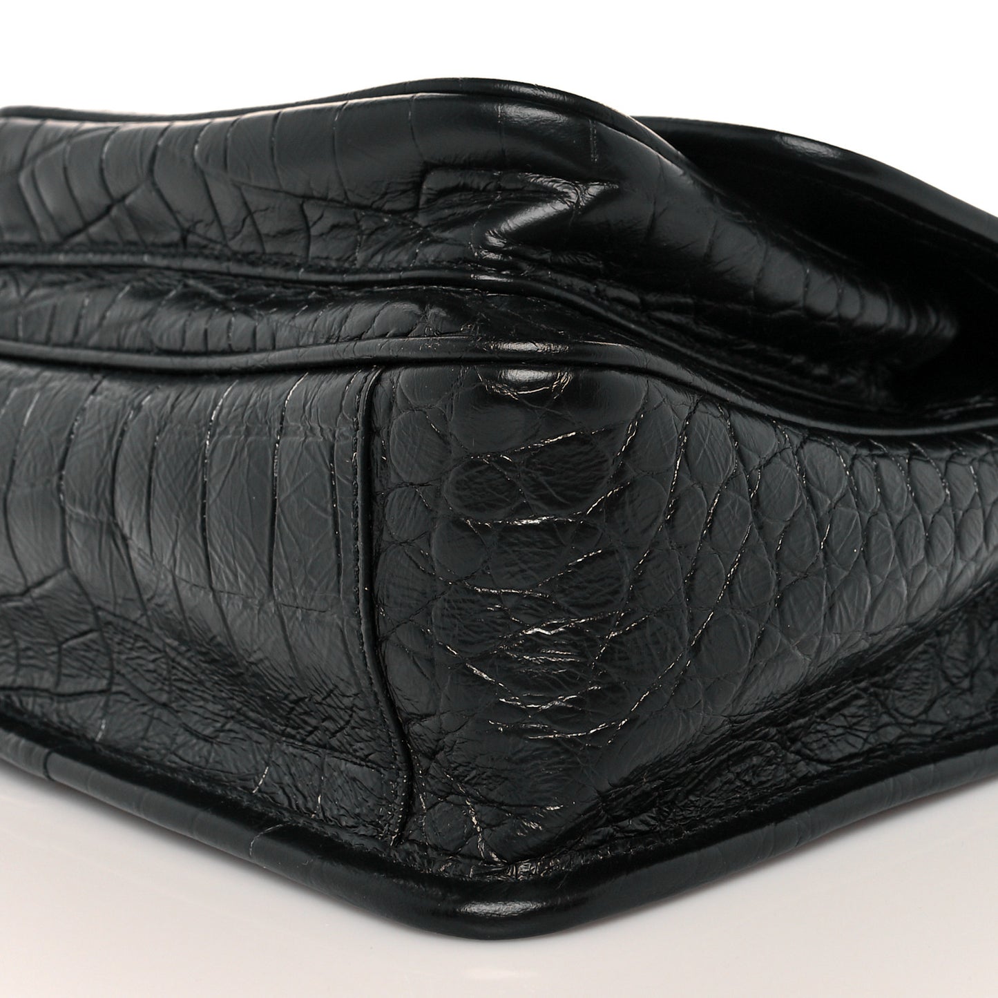Calfskin Crocodile Embossed Matelasse Monogram Baby Niki Chain Satchel Black