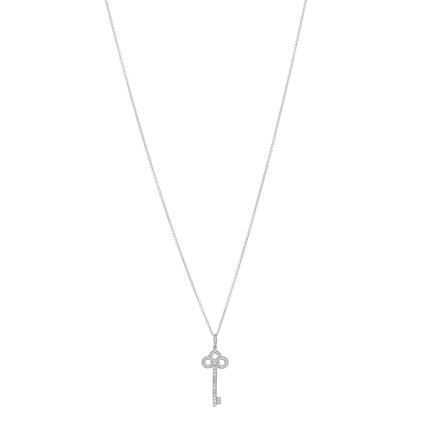 Platinum Diamond .12ct Fleur De Lis Key Pendant Necklace