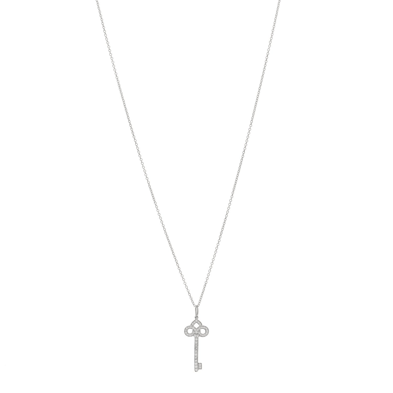 Tiffany Platinum Diamond .12ct Fleur De Lis Key Pendant Necklace 1 of 4