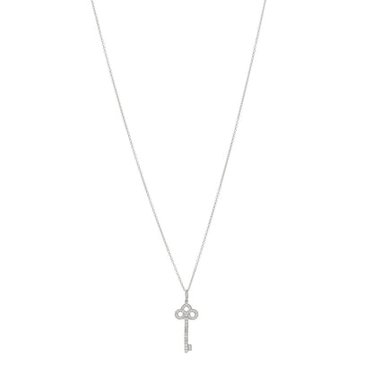 Tiffany Platinum Diamond .12ct Fleur De Lis Key Pendant Necklace 1 of 4