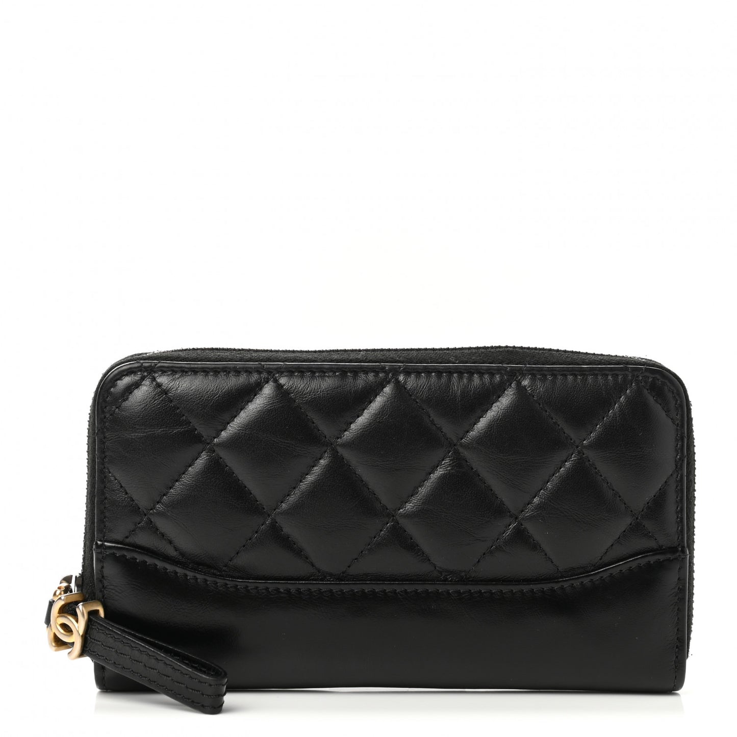 Aged Calfskin Quilted Small Gabrielle Zip Around Wallet Black
