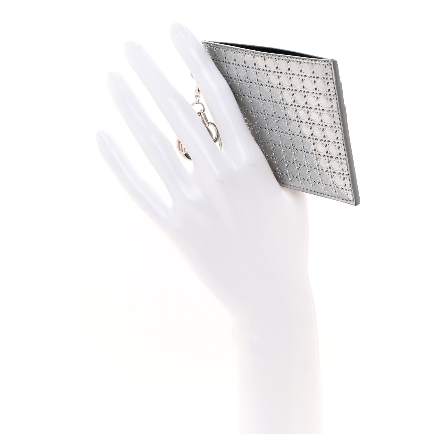 Christian Dior Metallic Patent Micro-Cannage Lady Dior Card Holder Silver 2 of 8