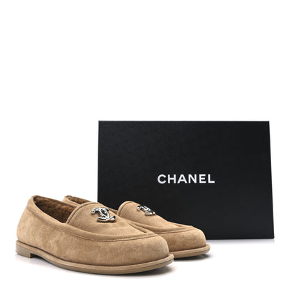 Chanel Suede Calfskin CC Loafers 38 Dark Beige 9 of 9