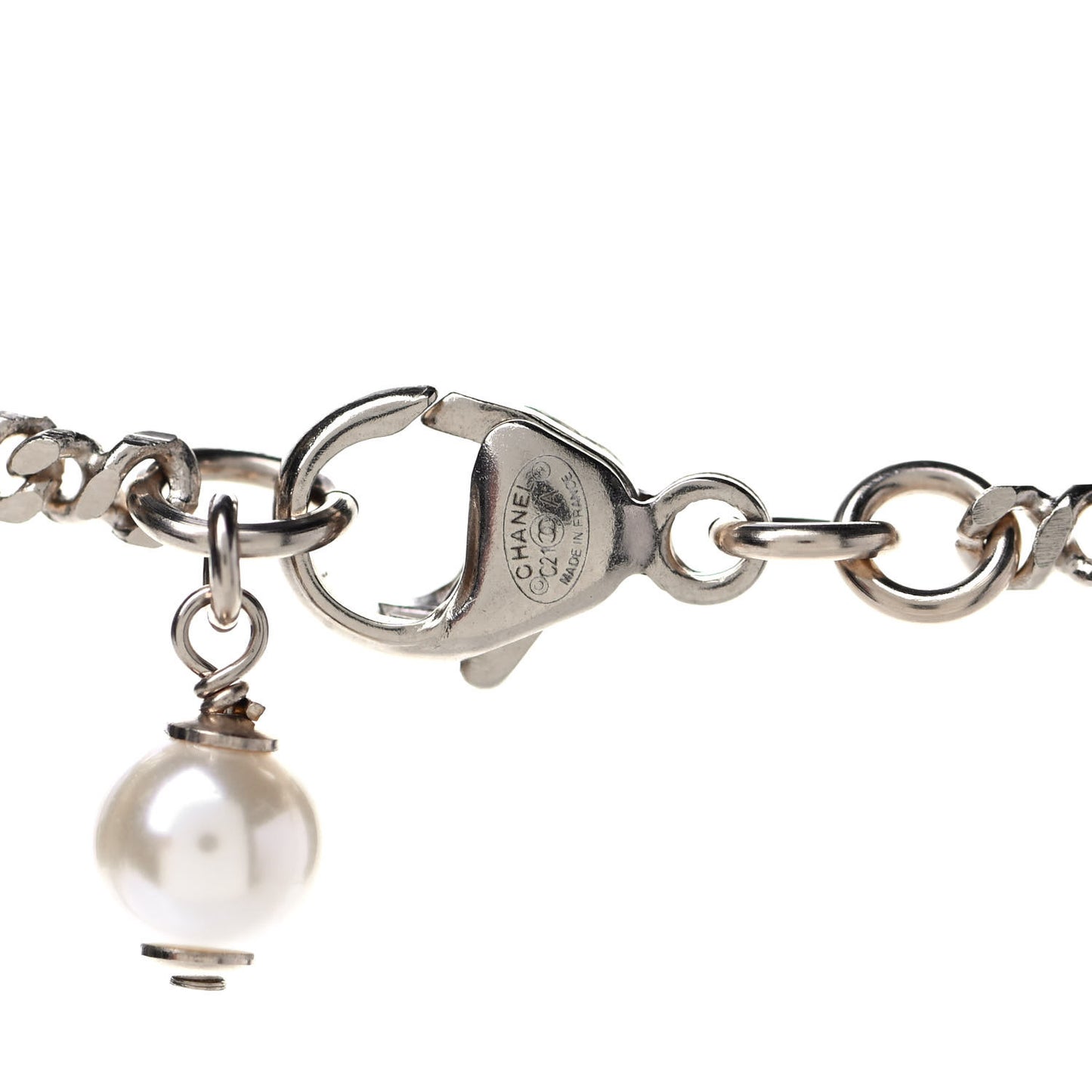 Pearl Crystal CC Pendant Necklace Gold