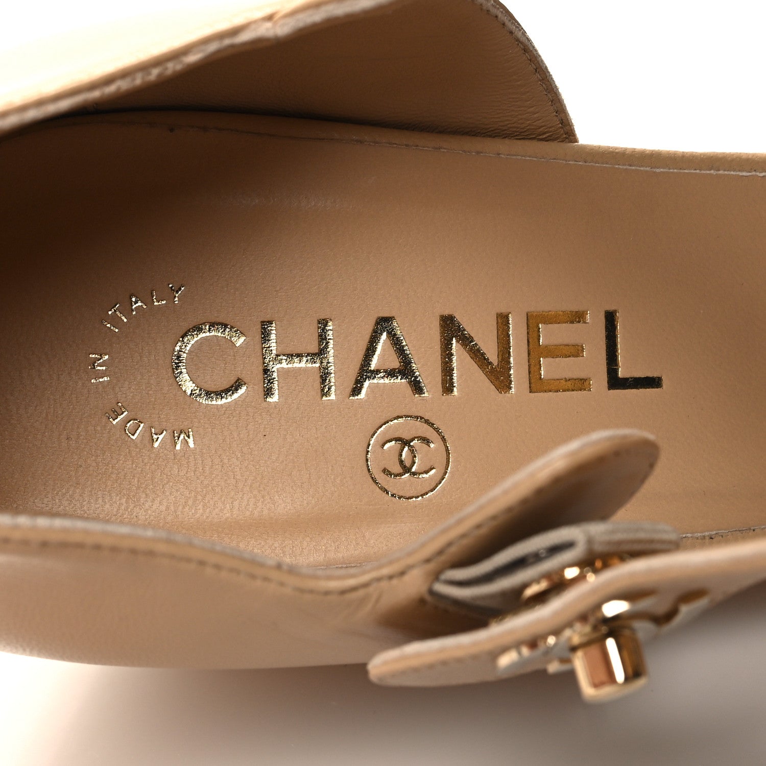 Chanel Lambskin Patent Cap Toe Mary Jane Wedge Pumps 41 Beige Black 8 of 9