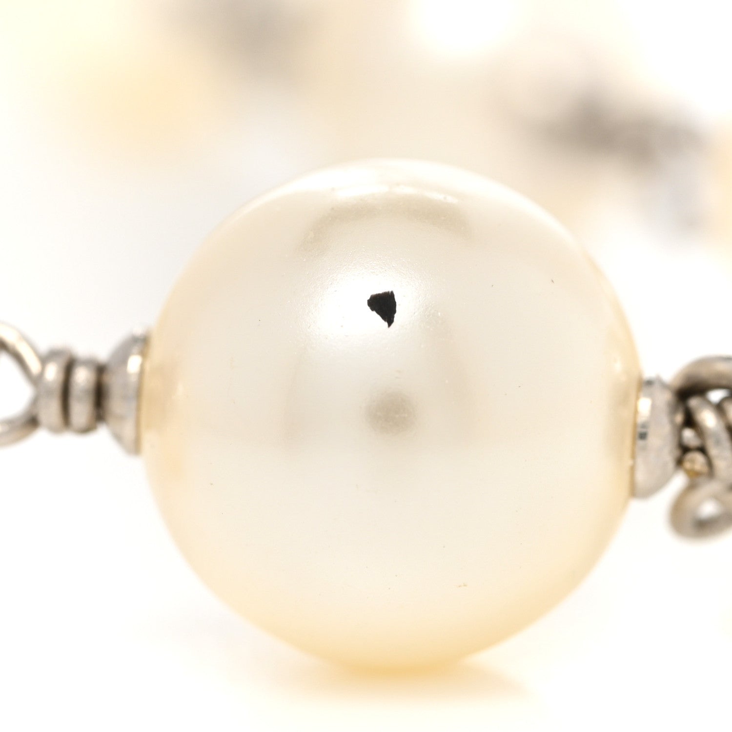 Chanel Crystal Pearl CC Long Necklace Silver 7 of 8