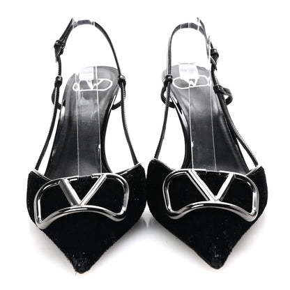 Valentino Garavani Sequin Fringed Vlogo Slingback Pumps 37 Black 3 of 10
