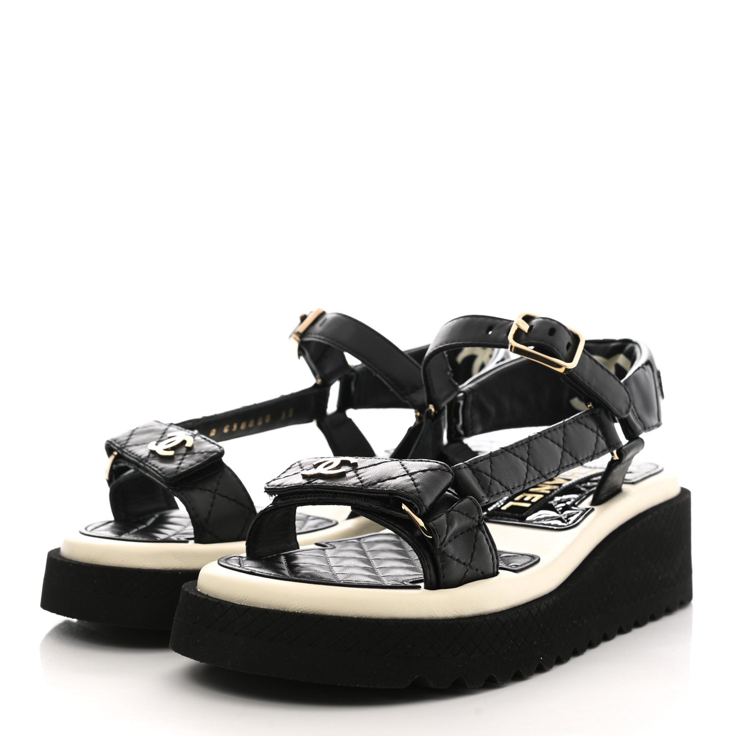Lambskin Logo Platform Sandals 35 Black White