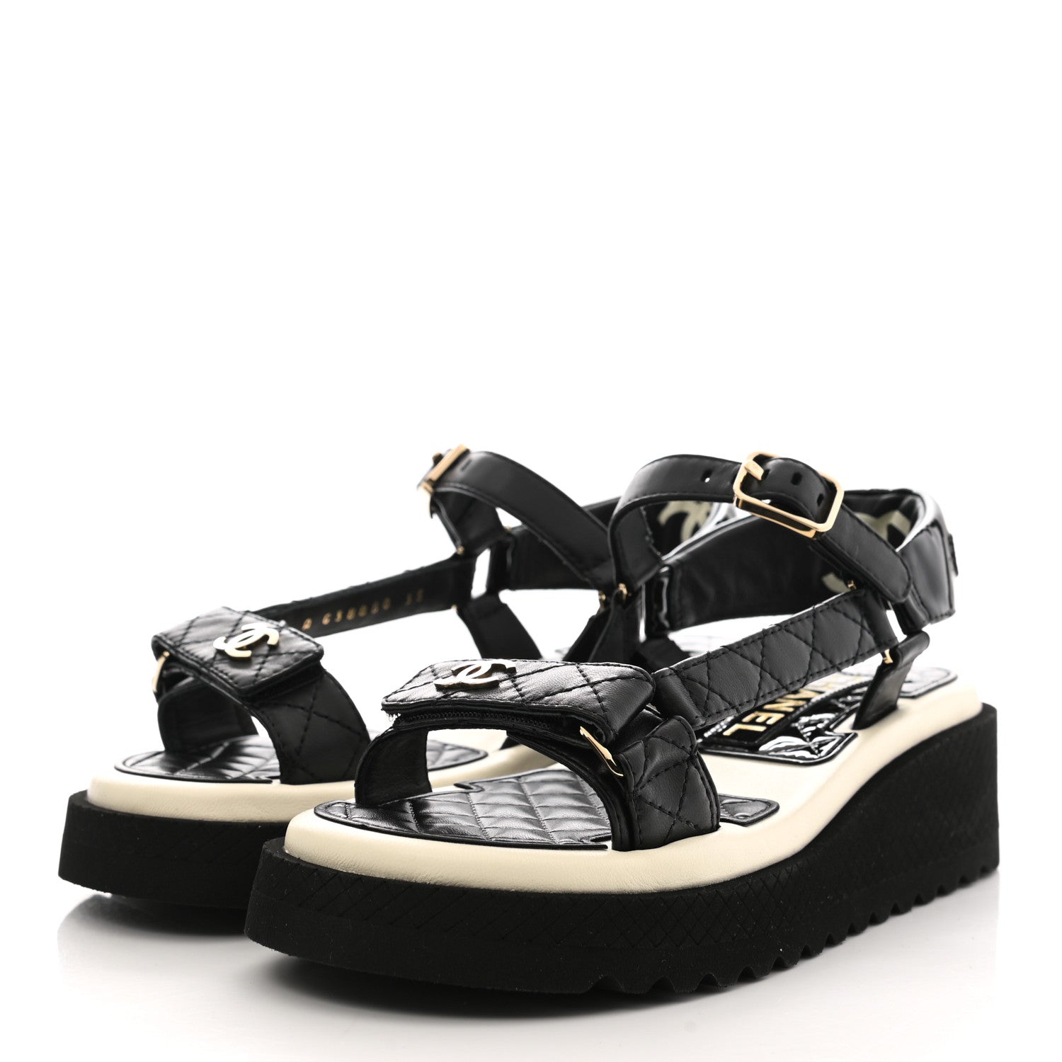 Chanel Lambskin Logo Platform Sandals 35 Black White 3 of 9