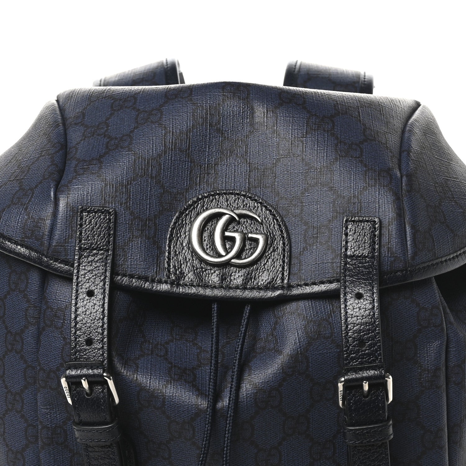 Gucci GG Supreme Monogram Textured Dollar Calfskin Medium Ophidia Double Buckle Backpack Blue Dark Blue Black 7 of 9