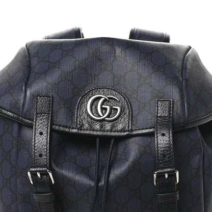 Gucci GG Supreme Monogram Textured Dollar Calfskin Medium Ophidia Double Buckle Backpack Blue Dark Blue Black 7 of 9
