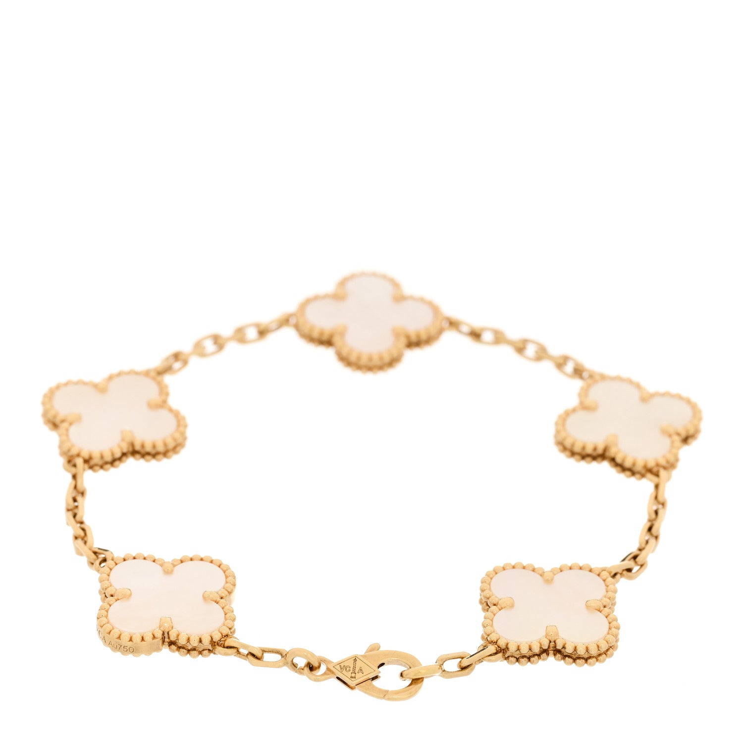 Van Cleef & Arpels VAN CLEEF & ARPELS 18K Yellow Gold Mother of Pearl 5 Motifs Vintage Alhambra Bracelet 2 of 6