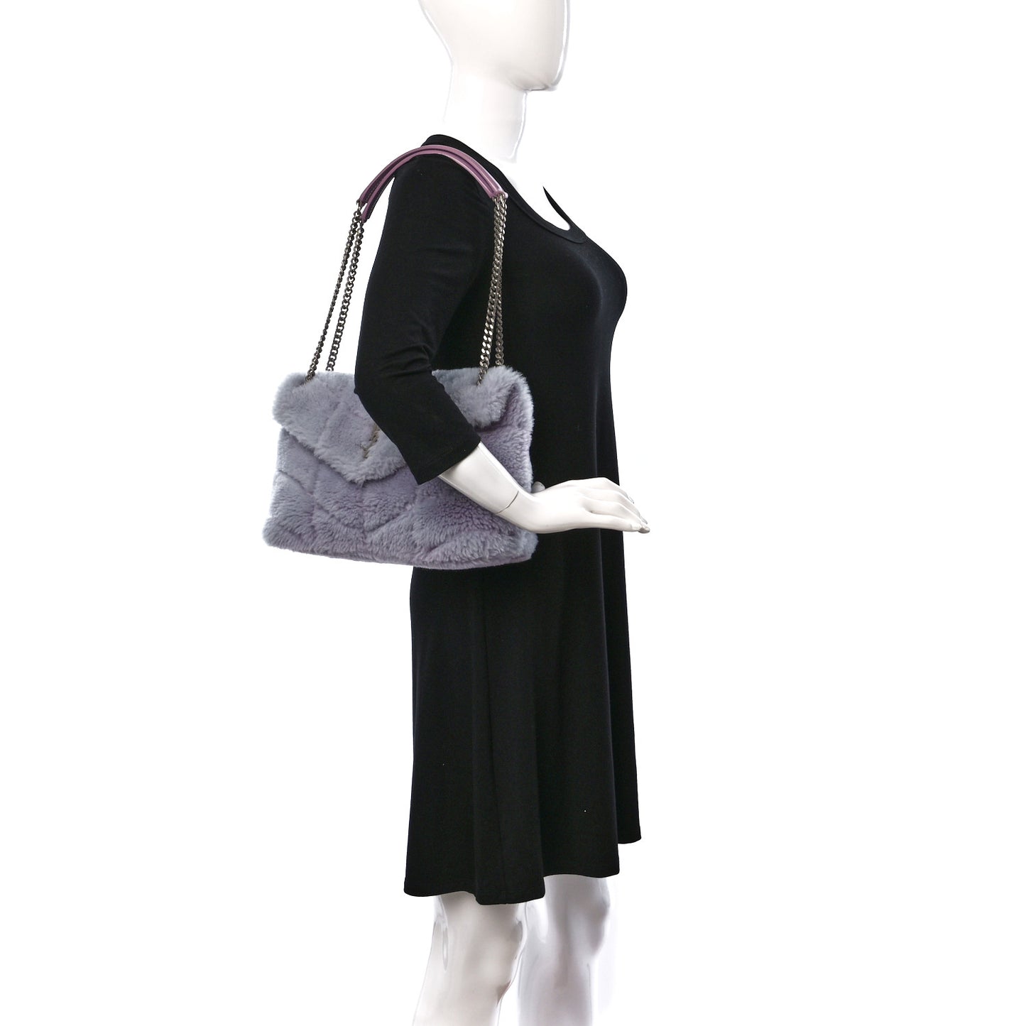 Merino Shearling Lambskin Quilted Small Loulou Puffer Monogram Chain Satchel Lila