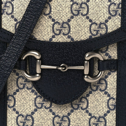 Gucci GG Supreme Monogram Textured Dollar Calfskin Mini Horsebit 1955 Crossbody Bag Beige Blue 8 of 10