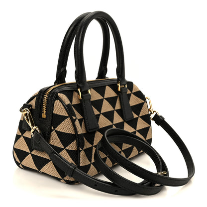 Prada Jacquard Saffiano Triangolo Symbole Embroidered Top Handle Crossbody Bag Black Corda 3 of 10
