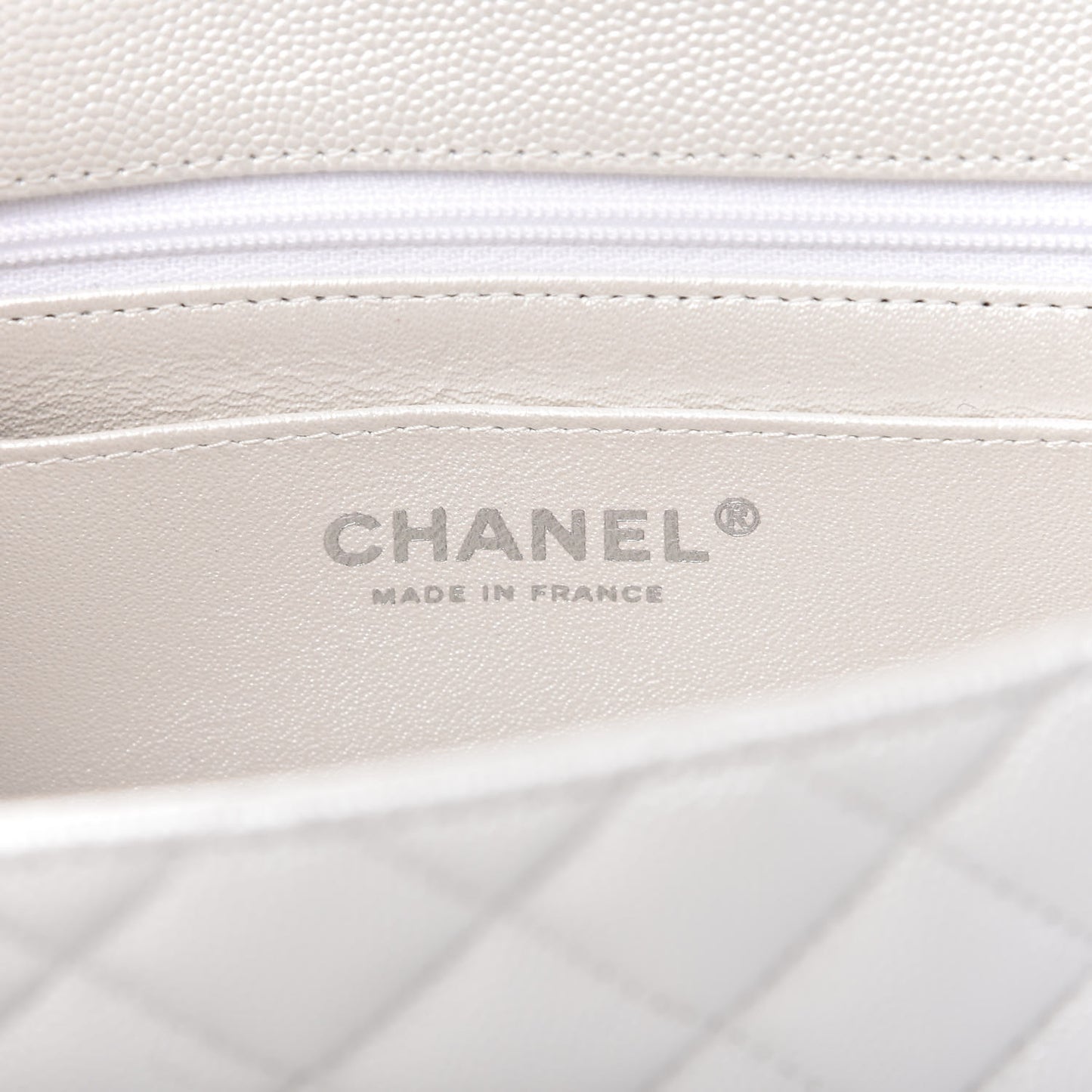 Iridescent Caviar Quilted Mini Top Handle Rectangular Flap White