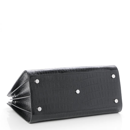 Saint Laurent Calfskin Crocodile Embossed Large Sac De Jour Carryall Black 4 of 7