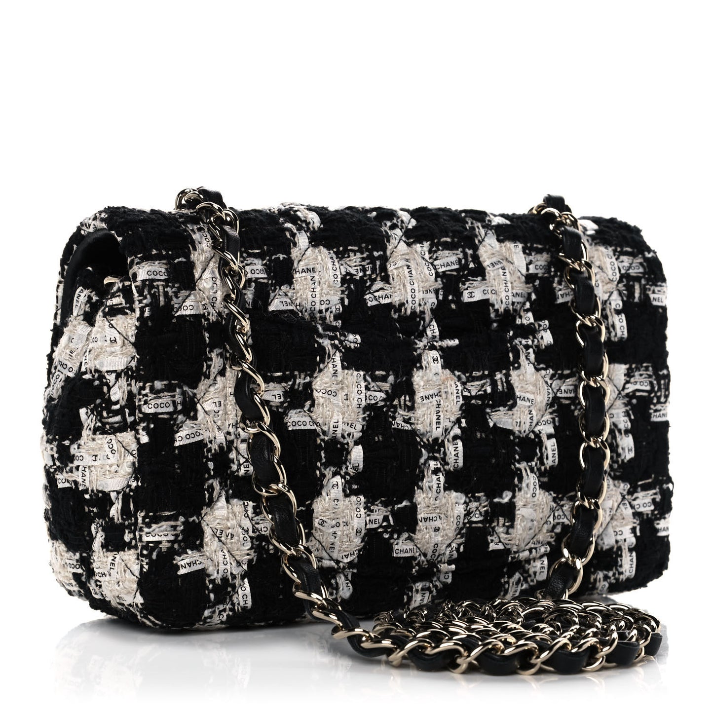 Tweed Quilted Mini Rectangular Flap Black Ecru White
