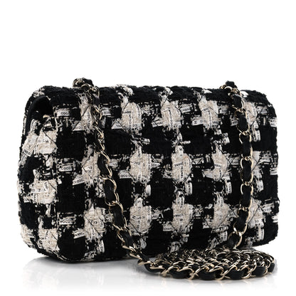 Chanel Tweed Quilted Mini Rectangular Flap Black Ecru White 3 of 16