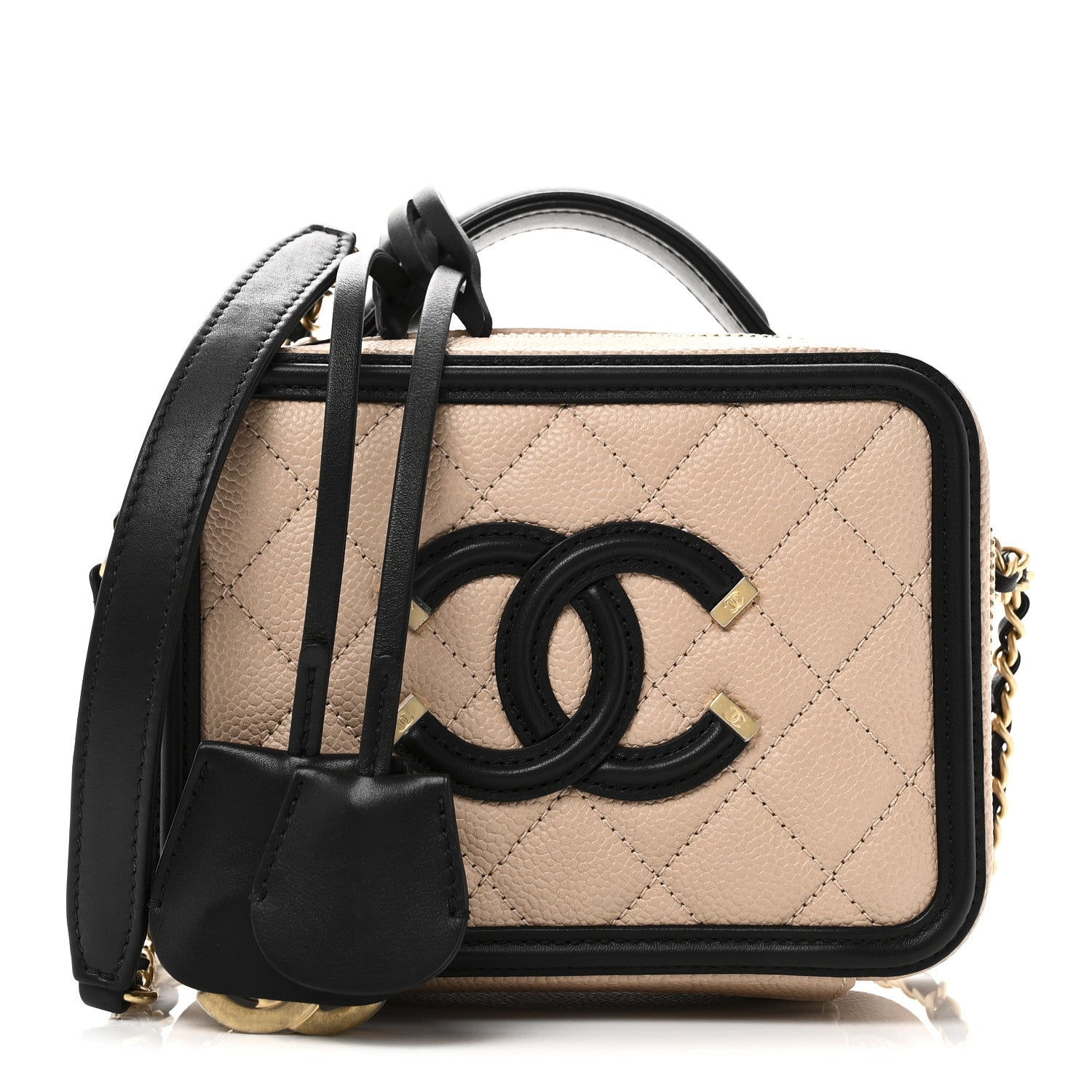 Chanel Caviar Quilted Small CC Filigree Vanity Case Beige Black 1 of 11