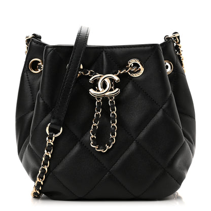 Chanel Lambskin Quilted CC Dweller Drawstring Bucket Bag Black 1 of 10