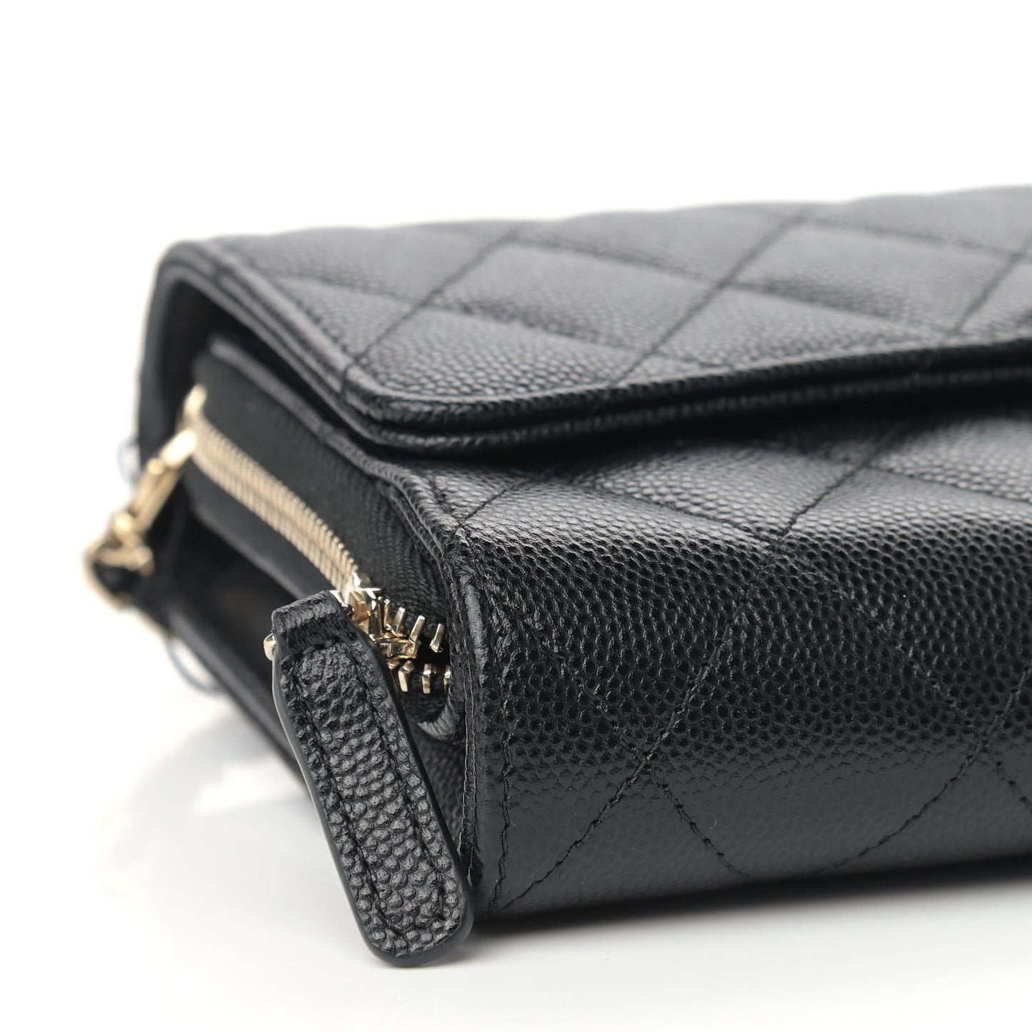 Caviar Quilted Phone Holder Wallet on Removable Chain Black