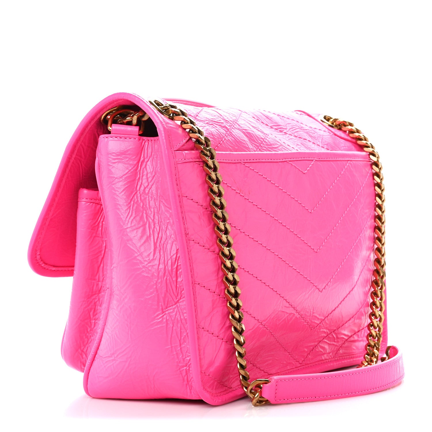Saint Laurent Crinkled Calfskin Matelasse Monogram Medium Niki Chain Satchel Rose Glow 3 of 12