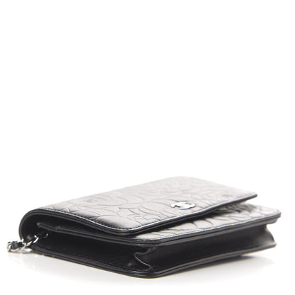 Chanel Goatskin Camellia Embossed Wallet on Chain WOC Black 5 of 15
