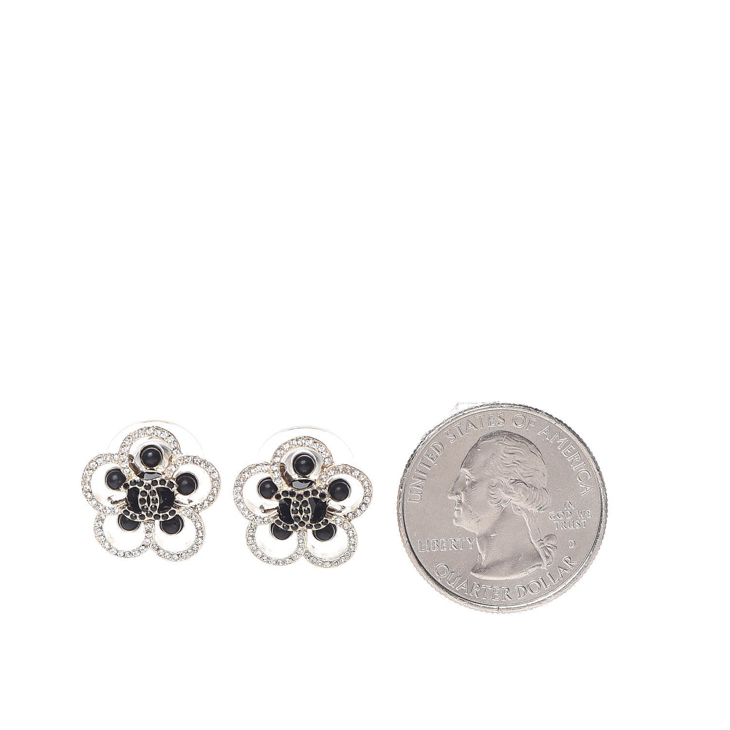 Crystal CC Camellia Earrings Black Gold