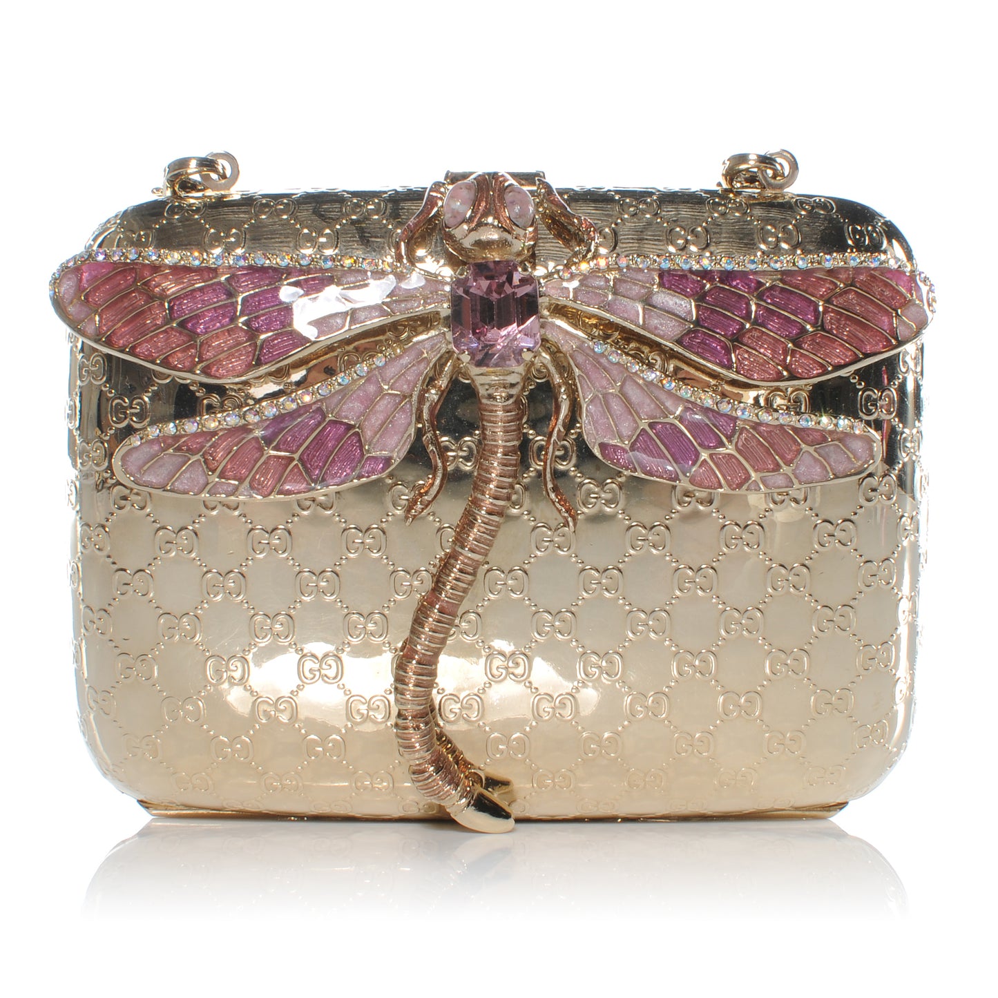 Metal Guccissima Dragonfly Minaudiere Clutch Gold
